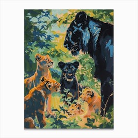 Black Lion Interaction With Other Wildlife Fauvist Painting 2 Canvas Print