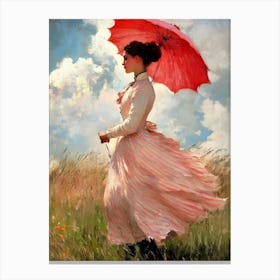 Lady With Red Umbrella Canvas Print