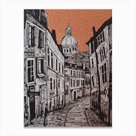 Montmartre Paris France Linocut Illustration Style 1 Canvas Print