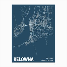 Kelowna Blueprint City Map 1 Canvas Print