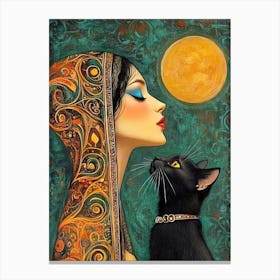 Woman And A Cat Canvas Print