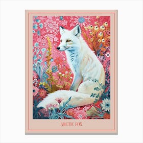 Floral Animal Painting Arctic Fox 2 Poster Canvas Print