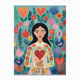 Nature & Patterns Heart Illustration Of A Person With Long Black Hair Canvas Print