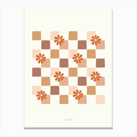 Boho Brown Daisy Checkerboard Canvas Print