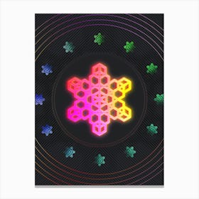 Neon Geometric Glyph in Pink and Yellow Circle Array on Black n.0194 Canvas Print