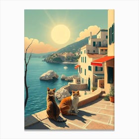 Two Cats By The Sea Canvas Print