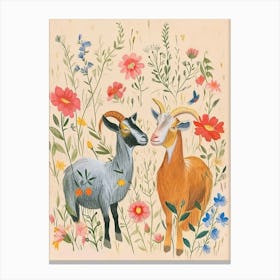 Folksy Floral Animal Drawing Goat 4 Canvas Print