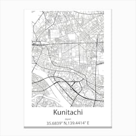 Kunitachi,Japan Minimalist Map Stampe su tela