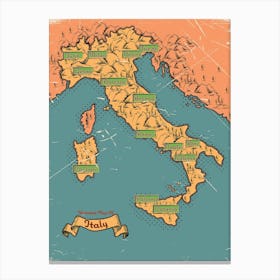 Vintage Italy Map Canvas Print