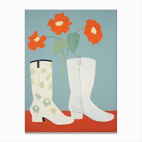A Painting Of Cowboy Boots With Red Flowers, Pop Art Style 9 Canvas Print