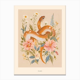 Folksy Floral Animal Drawing Snake 3 Poster Canvas Print
