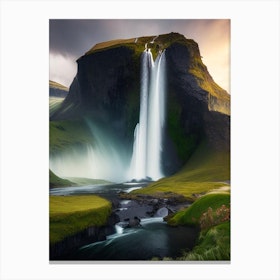 Kirkjufellsfoss Waterfall, Iceland Realistic Photograph (2) Canvas Print