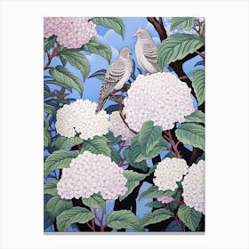 Hydrangea And Birds 1 Vintage Japanese Botanical Canvas Print