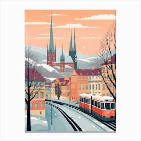 Vintage Winter Travel Illustration Zurich Switzerland 4 Canvas Print