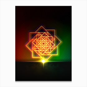 Neon Geometric Glyph in Watermelon Green and Red on Black n.0107 Canvas Print