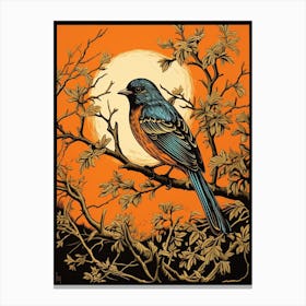 Bird On Tree Linocut Style 3 Canvas Print
