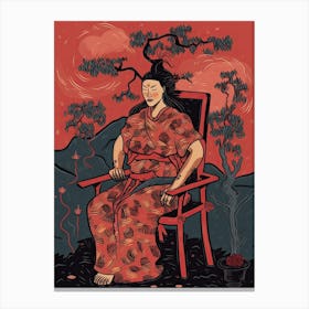 Samurai Illustration Floral 1 Canvas Print