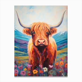 Floral Digital Illustration Of Highland Cow 1 Canvas Print