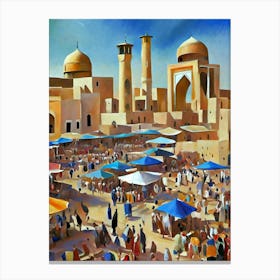 A Bustling Market In An Ancient Arabian City Canvas Print