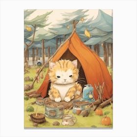 Kawaii Cat Drawings Camping 2 Canvas Print