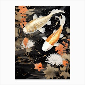 Orange Koi Fish Watercolour With Botanicals 1 Canvas Print