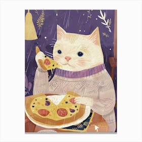 Cat In A Sweater Pizza Lover Folk Illustration 2 Canvas Print