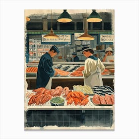 Art Deco Inspired Illustration Of People At A Fish Market Canvas Print
