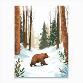 Sloth Bear Walking Through A Snow Covered Forest Storybook Illustration 3 Canvas Print