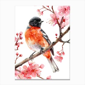 Cherry Blossoms Watercolor Bird Canvas Print