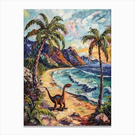 Dinosaur On The Beach Painting 1 Canvas Print