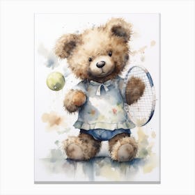 Tennis Teddy Bear Painting Watercolour 1 Canvas Print