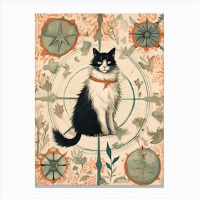 Floral Compass Cat Canvas Print
