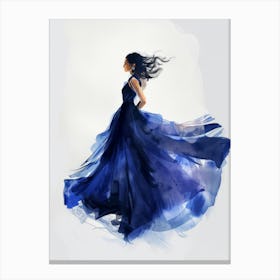 Watercolor Girl In Blue Dress Canvas Print