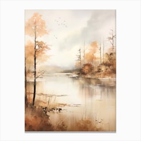 Lake In The Woods In Autumn, Painting 71 Canvas Print
