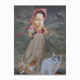 Living Room Wall Art, Cat And Woman Canvas Print