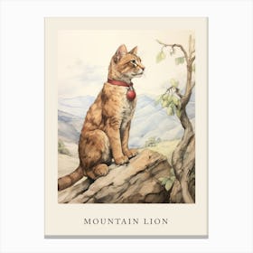 Beatrix Potter Inspired  Animal Watercolour Mountain Lion 1 Canvas Print