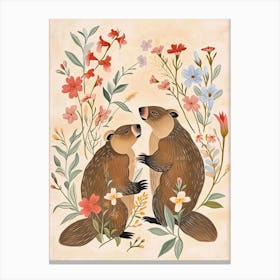 Folksy Floral Animal Drawing Beaver 2 Canvas Print