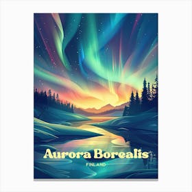 Aurora Borealis Finland Northern Lights Digital Travel Art Canvas Print