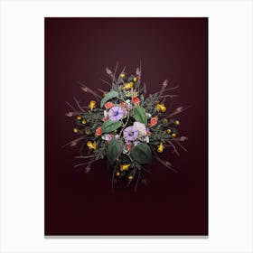 Vintage Hoary Jacquemontia Floral Wreath on Wine Red Canvas Print
