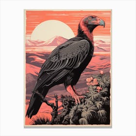 Vintage Bird Linocut California Condor 1 Canvas Print
