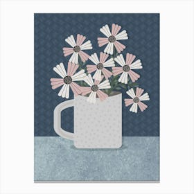 Flowers Mug Drawing Blue Background Pattern Nature Canvas Print