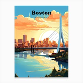 Boston United States Silhouette Travel Art Illustration Canvas Print