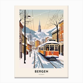 Vintage Winter Travel Poster Bergen Norway 3 Canvas Print