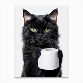 Black Cat Holding Toilet Paper Canvas Print