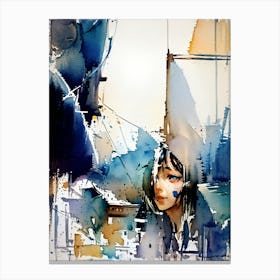 Abstract Painting, Watercolor, Blue Color Canvas Print