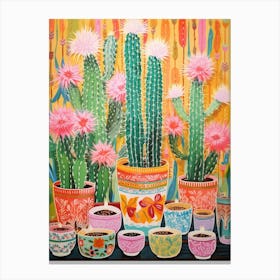 Cactus Painting Maximalist Still Life Woolly Torch Cactus 1 Canvas Print