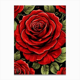 Red Roses On Black Background Canvas Print
