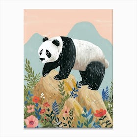 Giant Panda Walking On A Mountrain Storybook Illustration 4 Canvas Print