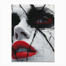 Cracked Realities: Red Ink Rendition Inspired by Chevrier and Gillen: Woman'S Face Canvas Print