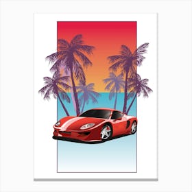 Sports Car With Palm Trees Canvas Print